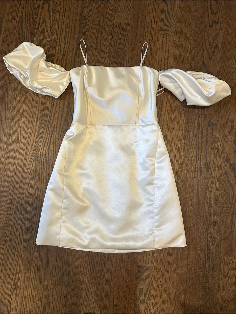 Lulu's Ivory Satin Off-Shoulder Mini Dress with Puff Sleeves